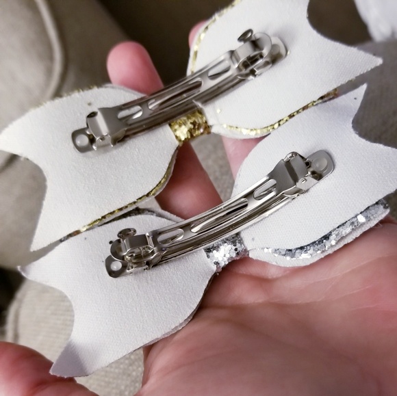 One Large Bow Hair Clip Silver OR Gold Sequined - Picture 6 of 7